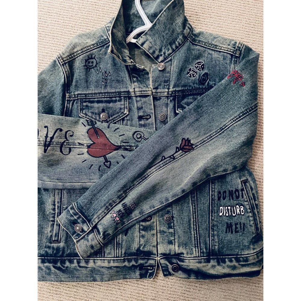NWT Painted & Embroidered Denim Jacket